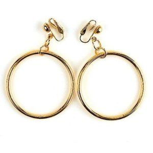 Solid Ring Hoop Clip On Earrings Gold Tone